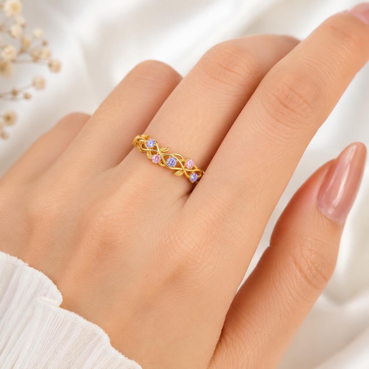 Leaf Cluster Five Birthstone Ring