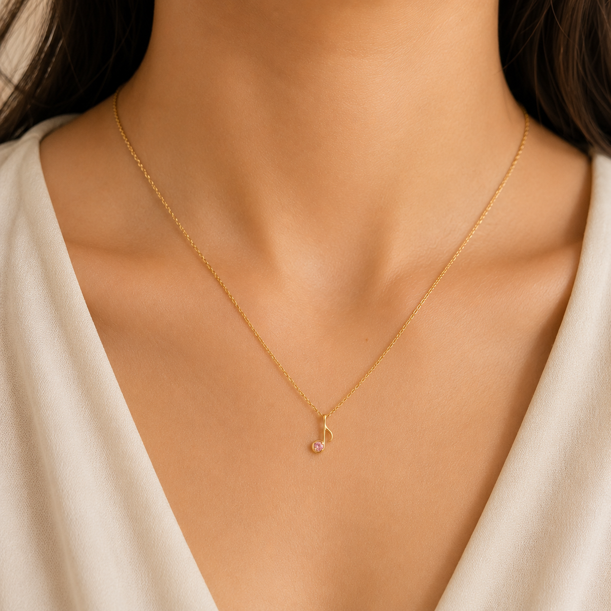 Music Note Pendant with Birthstone