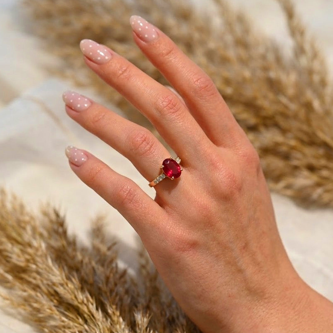 Oval Stone with Shoulder Accent Ring