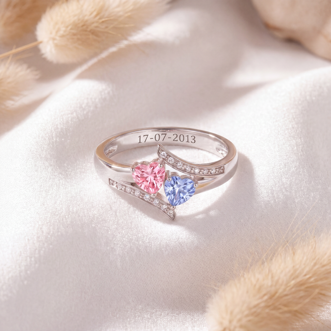 Cross Over Heart Stone Ring