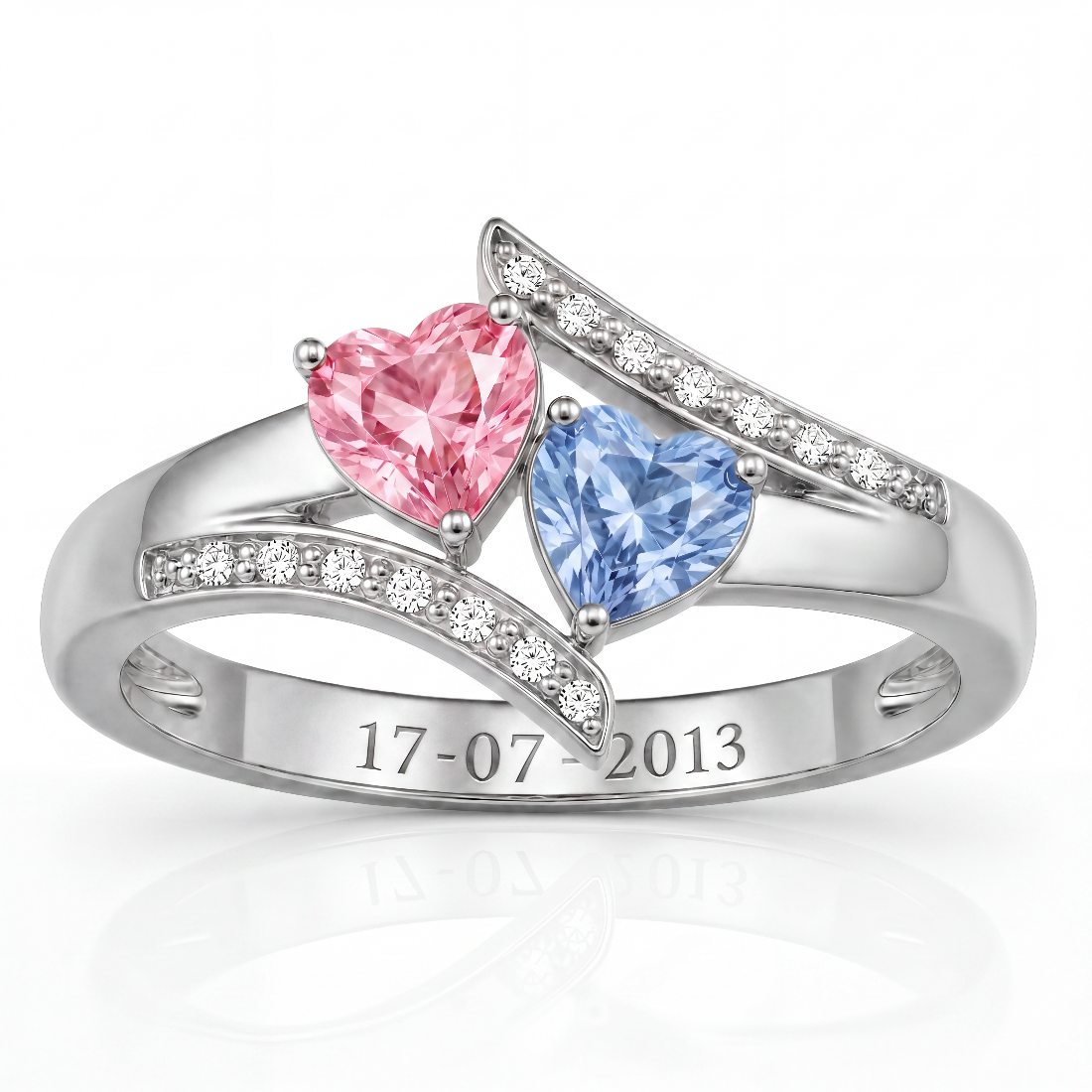 Cross Over Heart Stone Ring