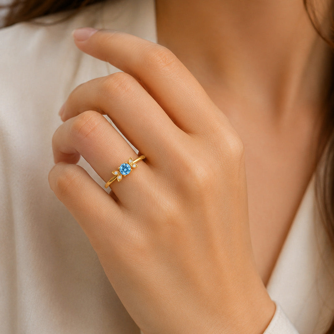 Birthstone Ring with Petal Accents