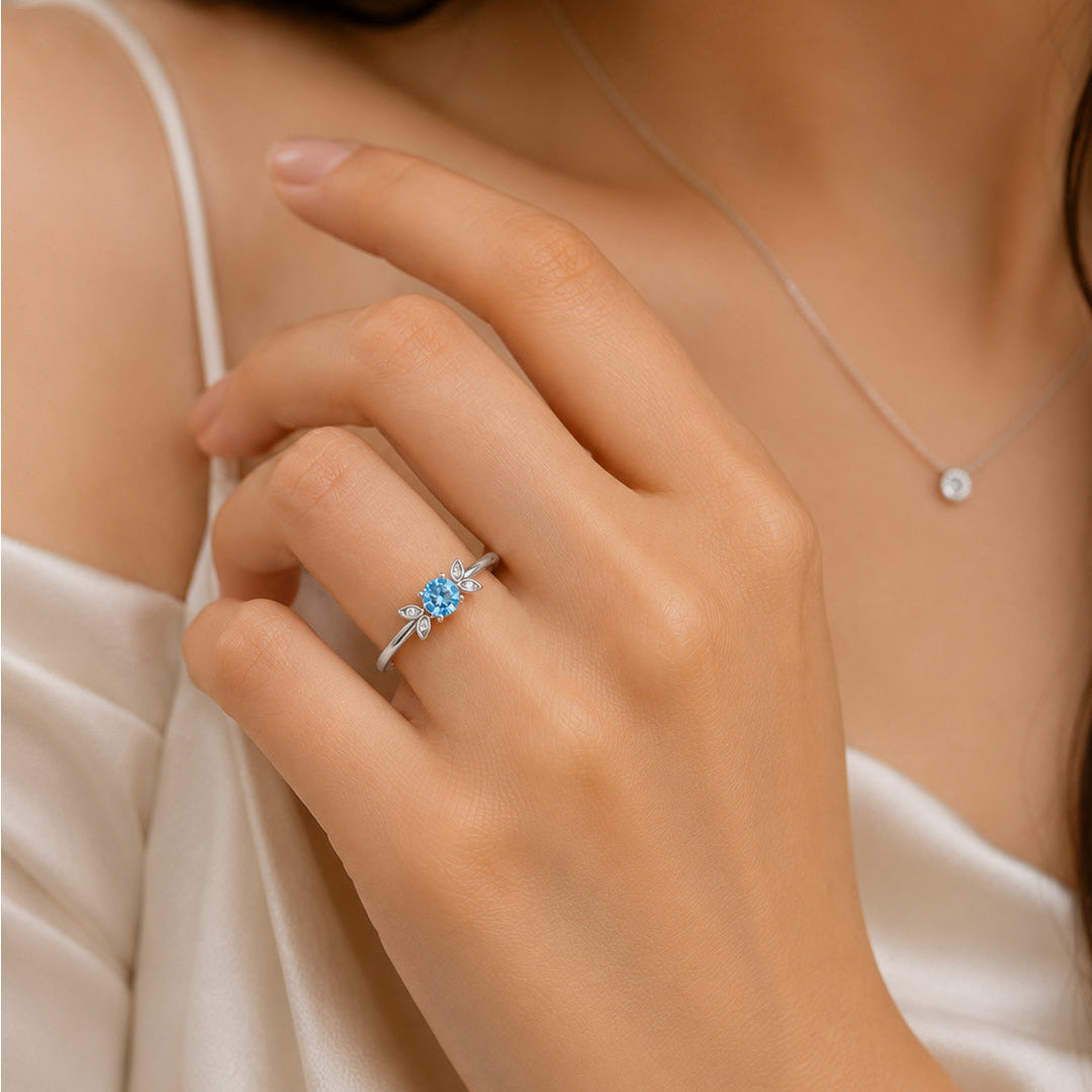 Birthstone Ring with Petal Accents