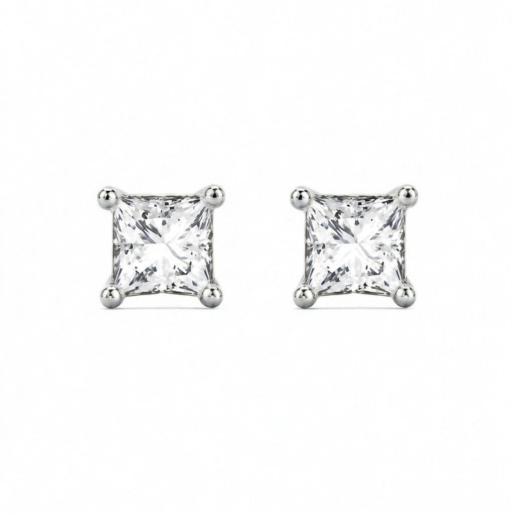 Princess Cut Birthstone Stud Earrings