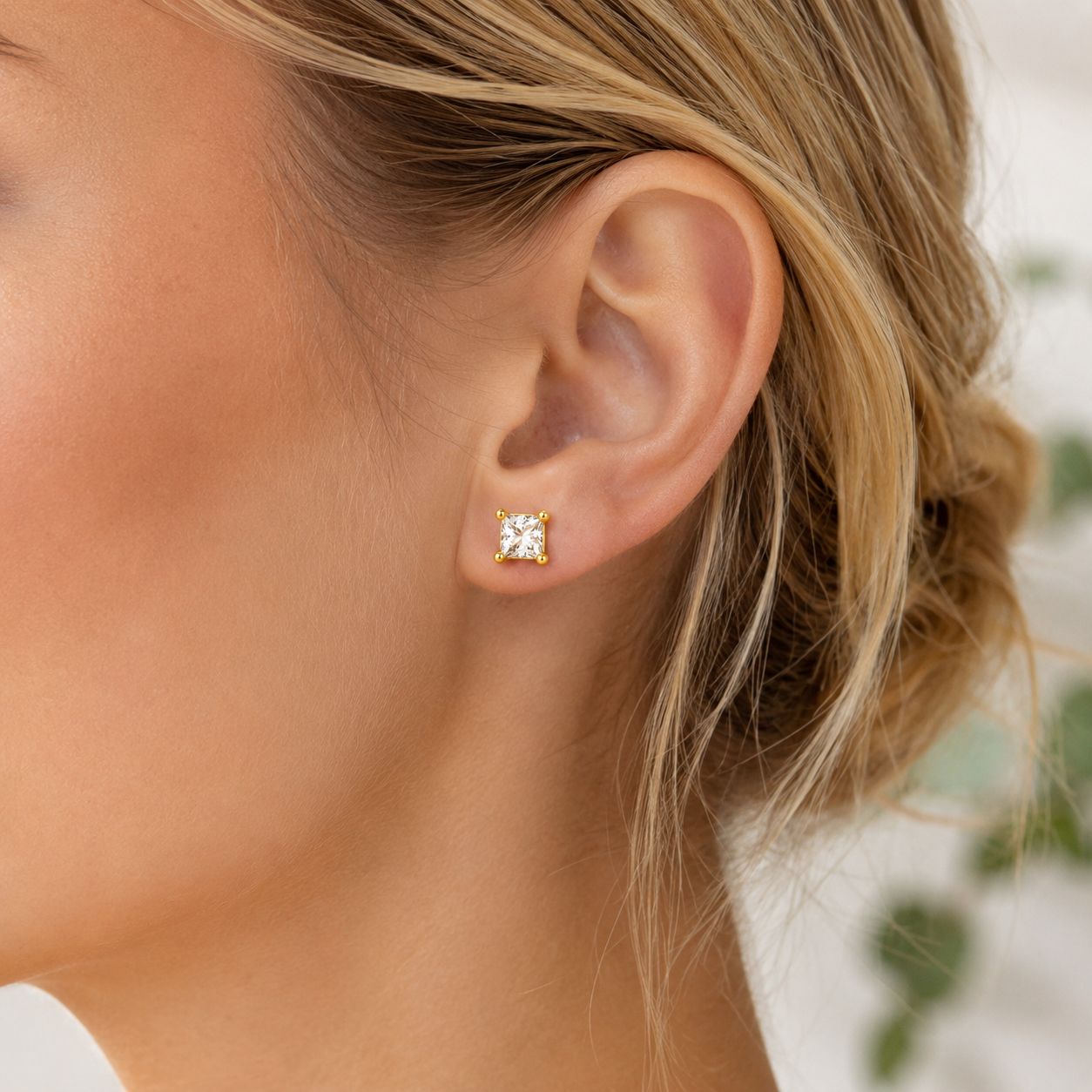 Princess Cut Birthstone Stud Earrings
