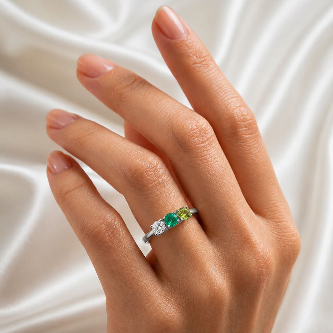 Radiant Three Birthstone Ring