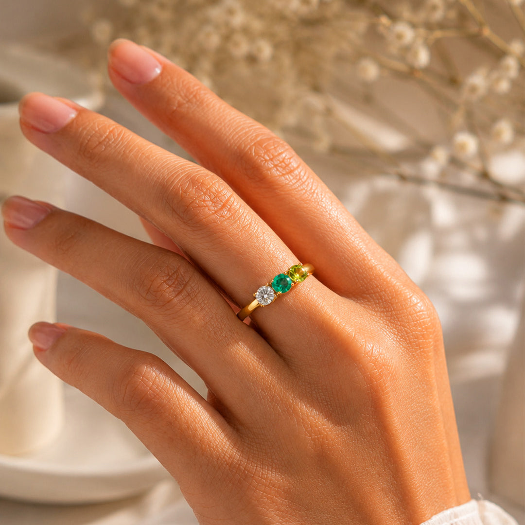 Radiant Three Birthstone Ring