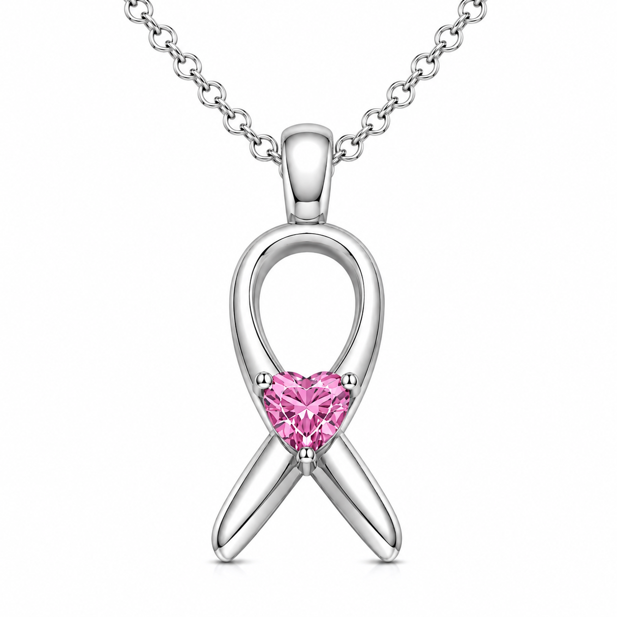 Awareness Ribbon Necklace with Heart Stone