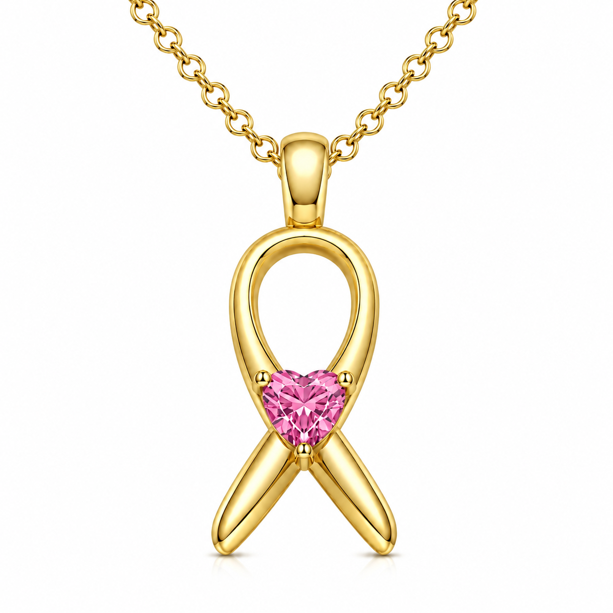 Awareness Ribbon Necklace with Heart Stone
