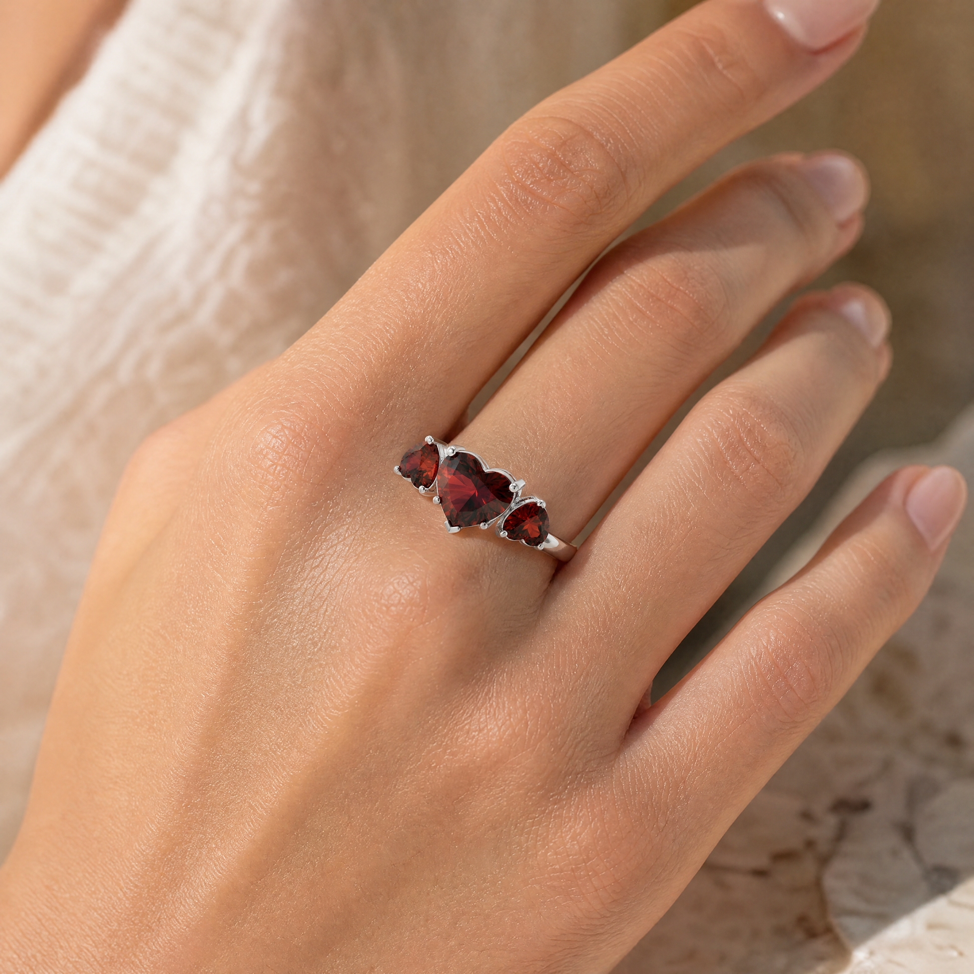 3 Stone Heart Ring