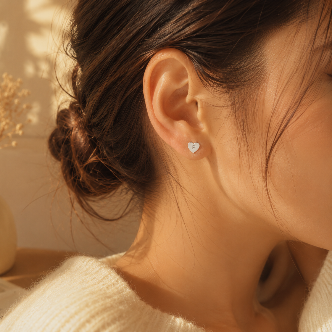 Heart Initial Stud Earrings