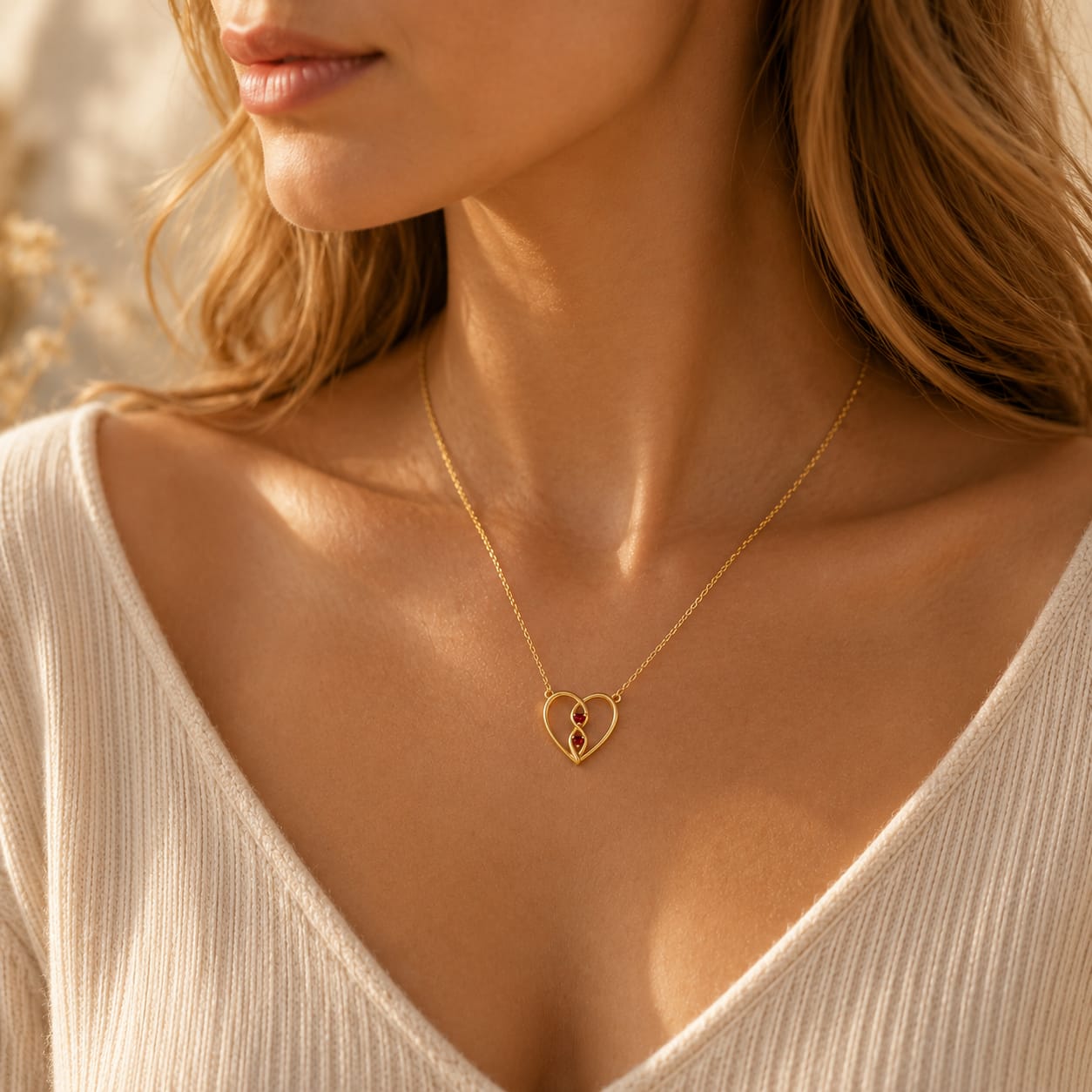 Infinity Heart Necklace with Heart Stones