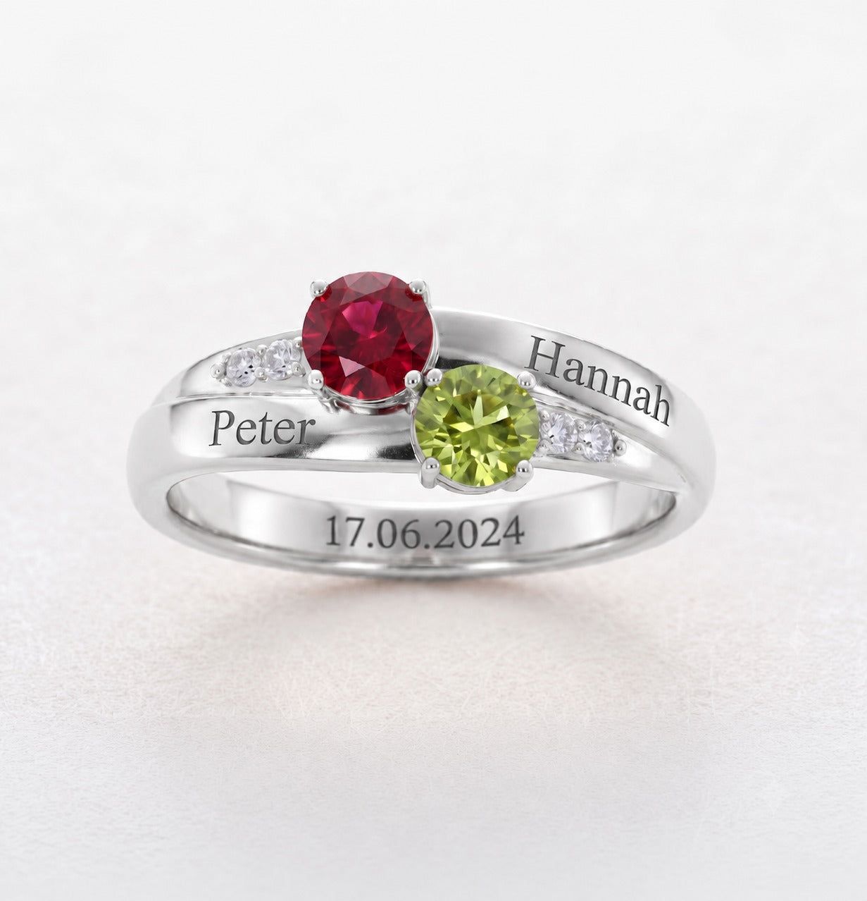 Double Birthstone Engraved Ring