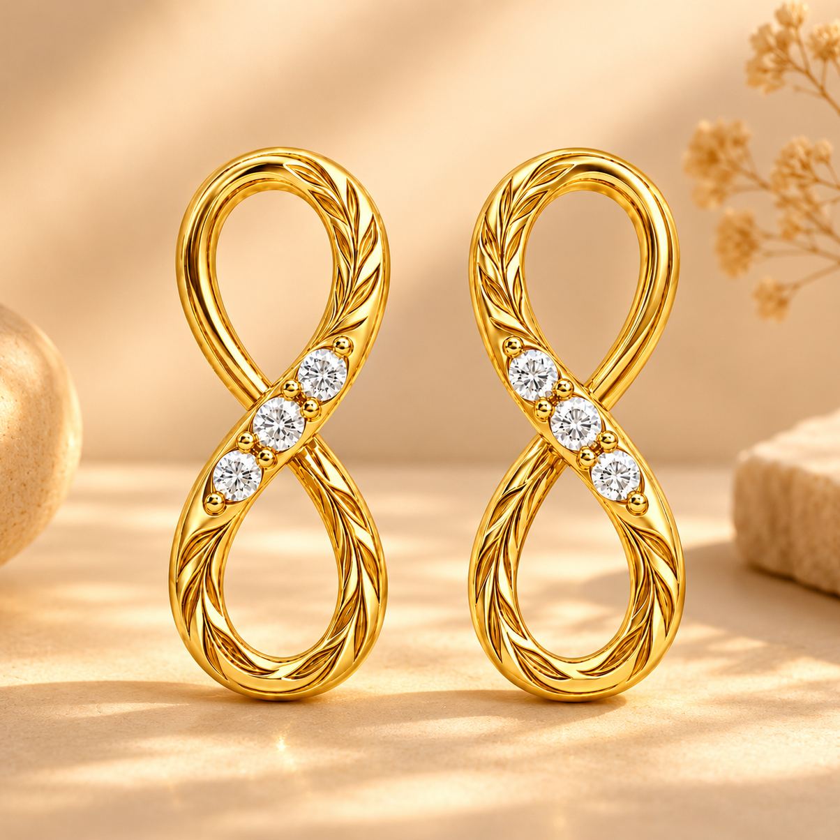 Three Stone Infinity Stud Earrings
