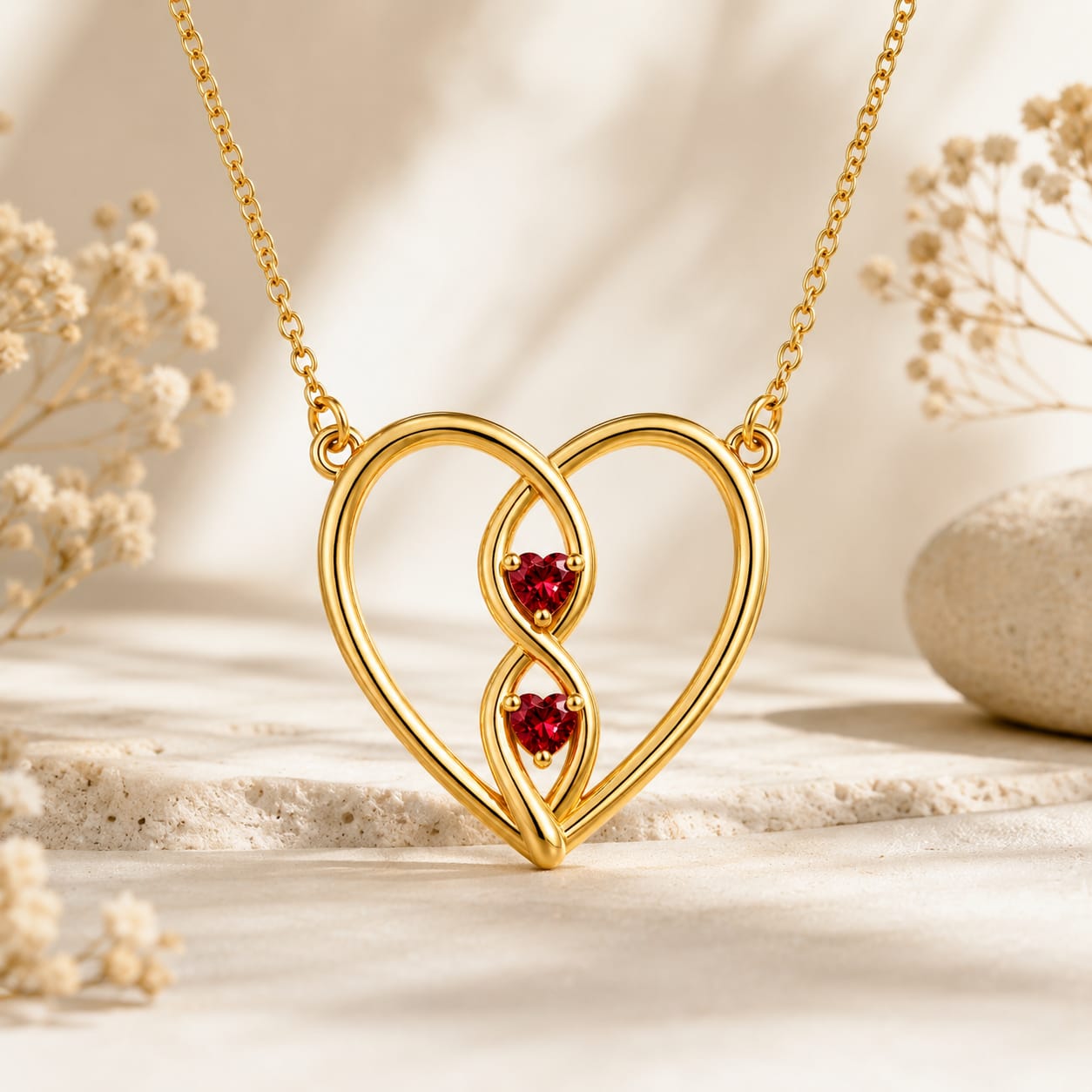 Infinity Heart Necklace with Heart Stones