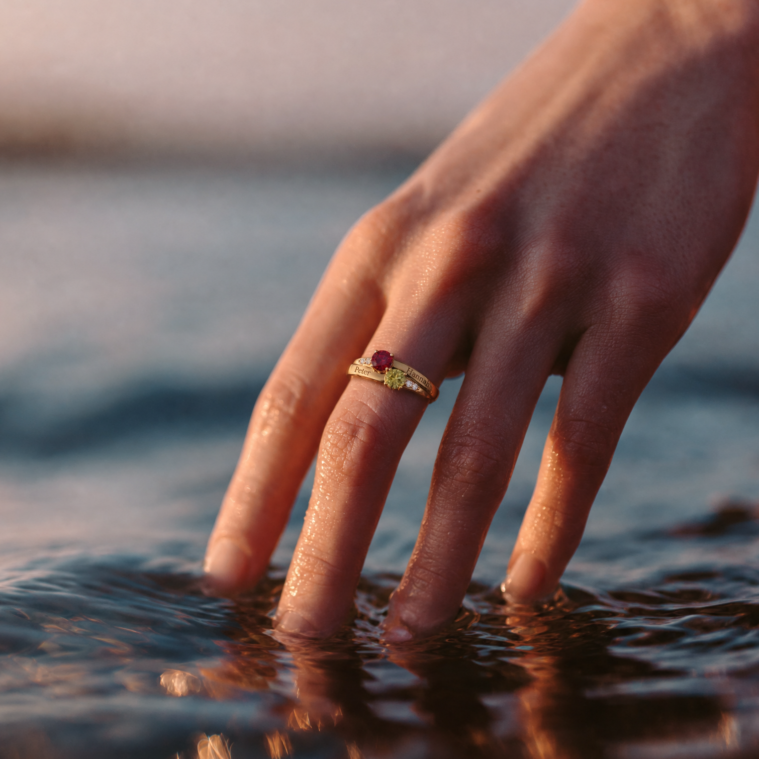 Double Birthstone Engraved Ring