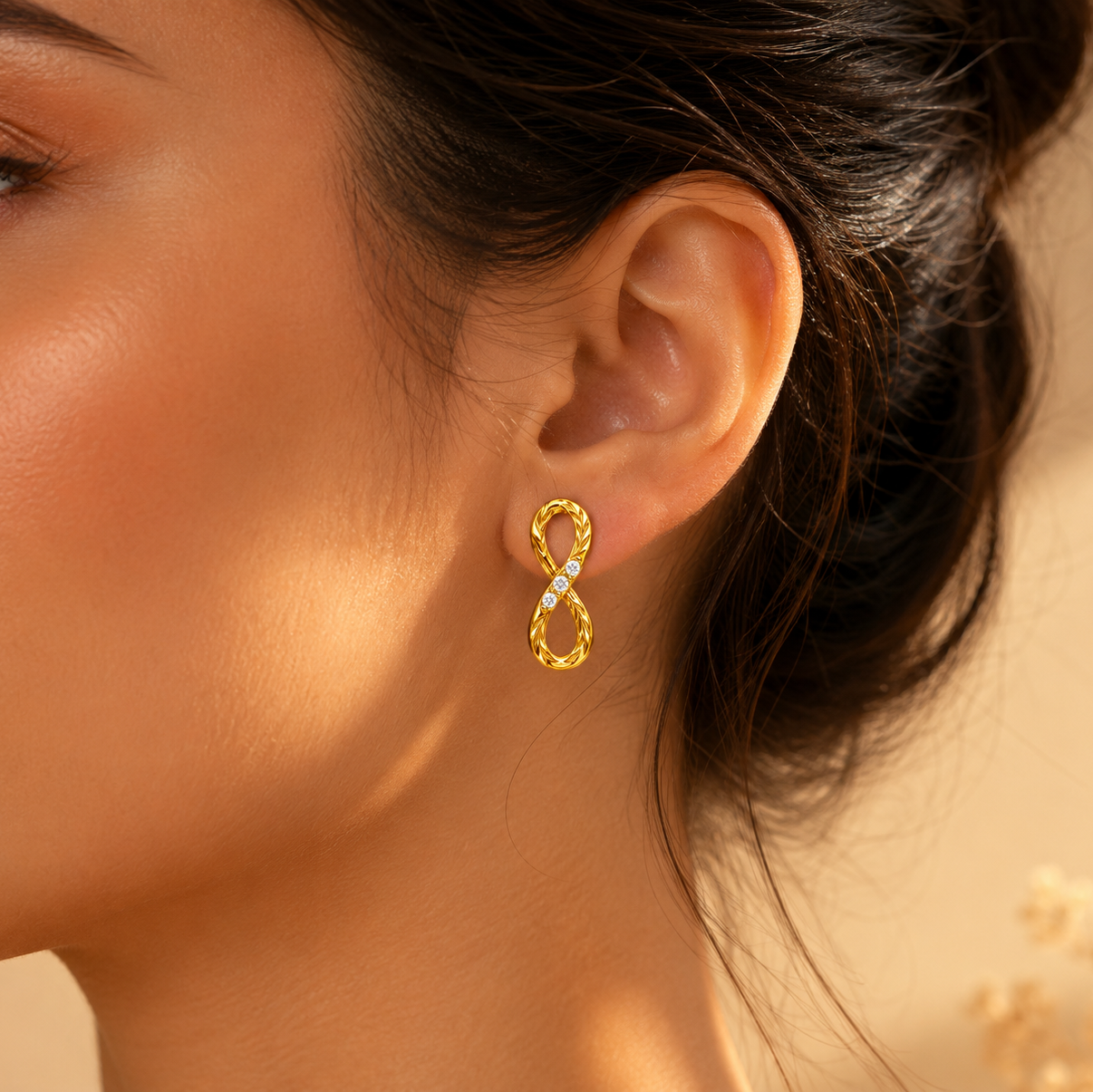 Three Stone Infinity Stud Earrings
