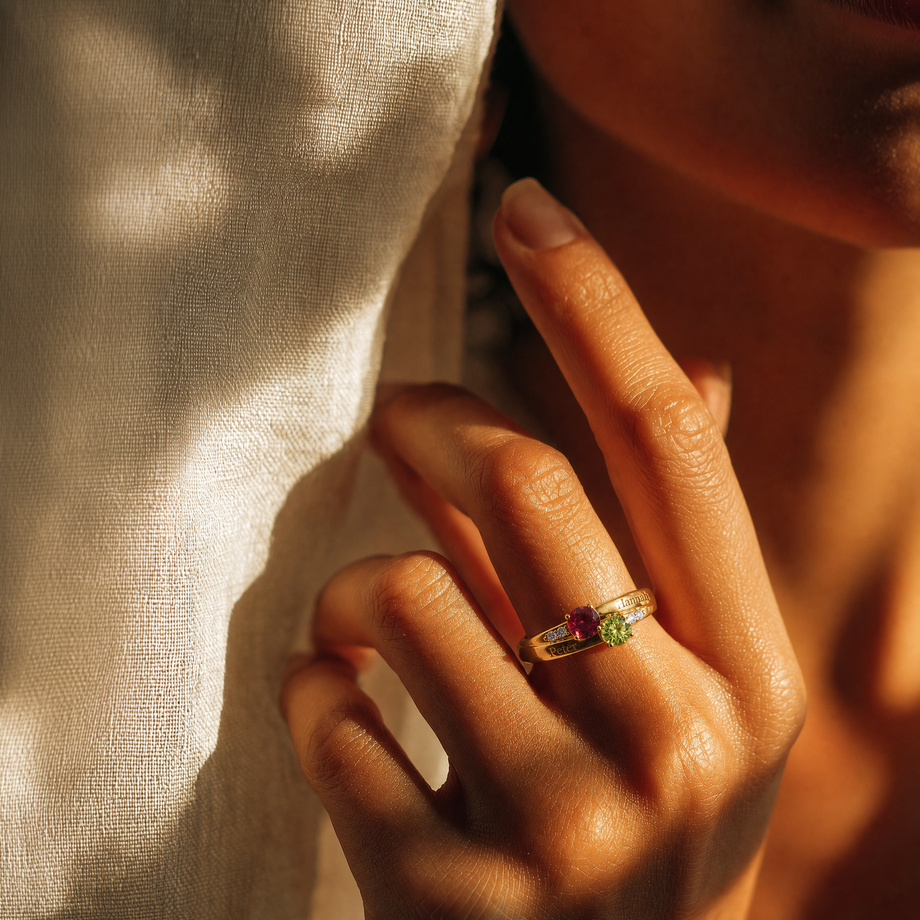 Double Birthstone Engraved Ring