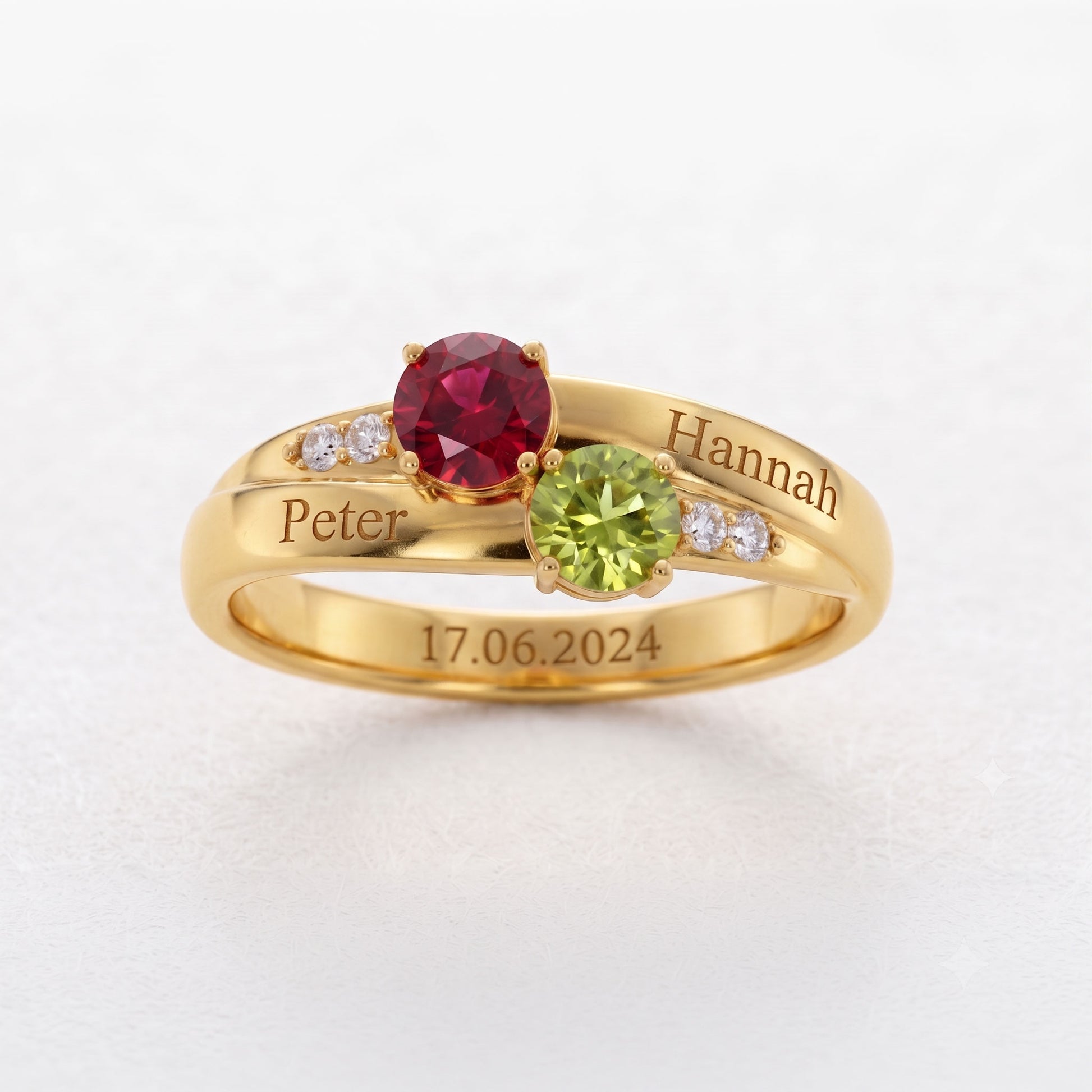 Double Birthstone Engraved Ring