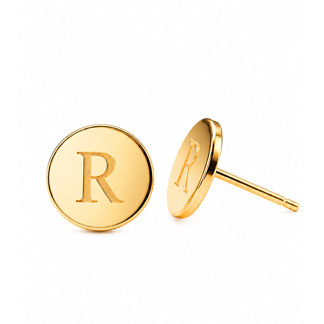 Initial Disc Stud Earrings