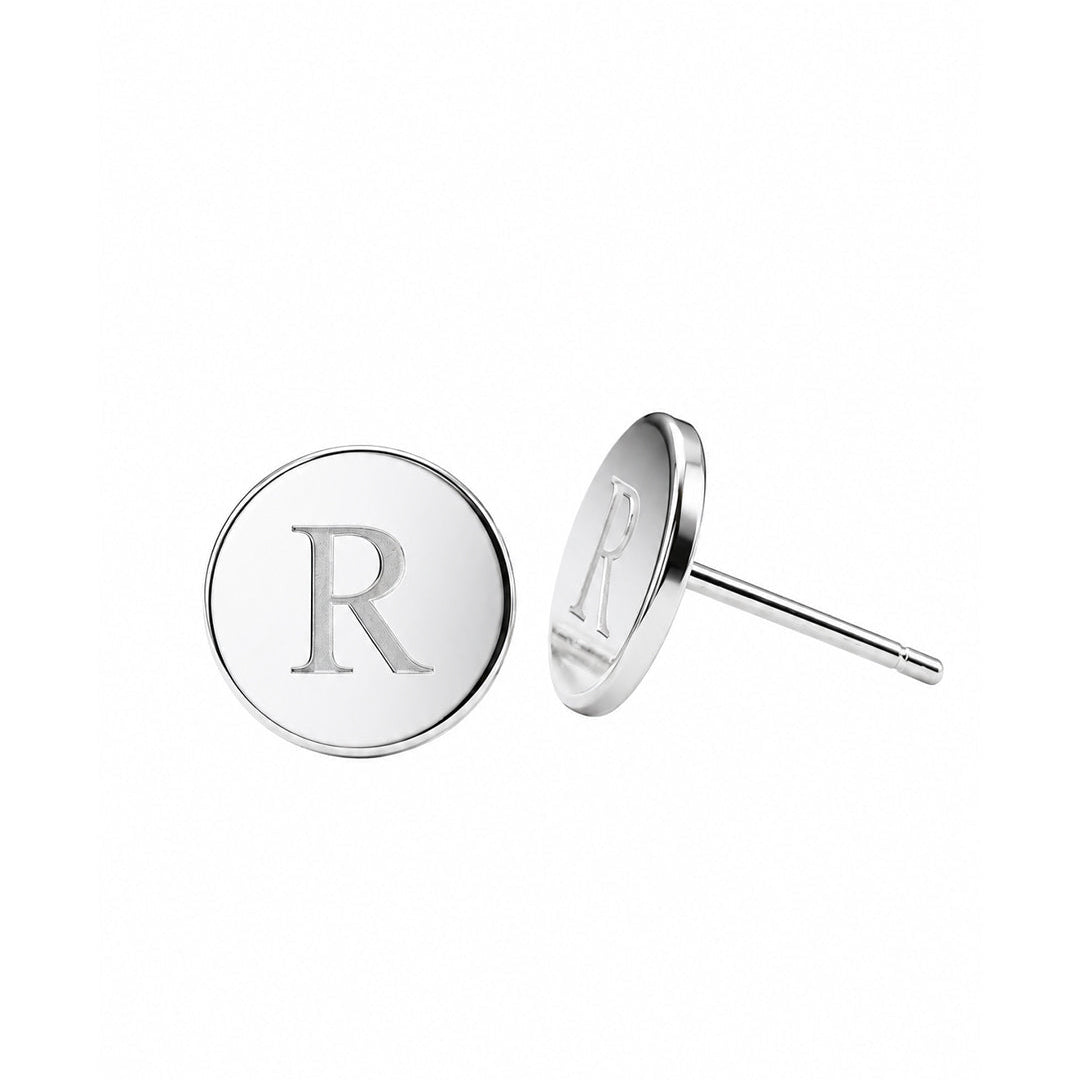 Initial Disc Stud Earrings