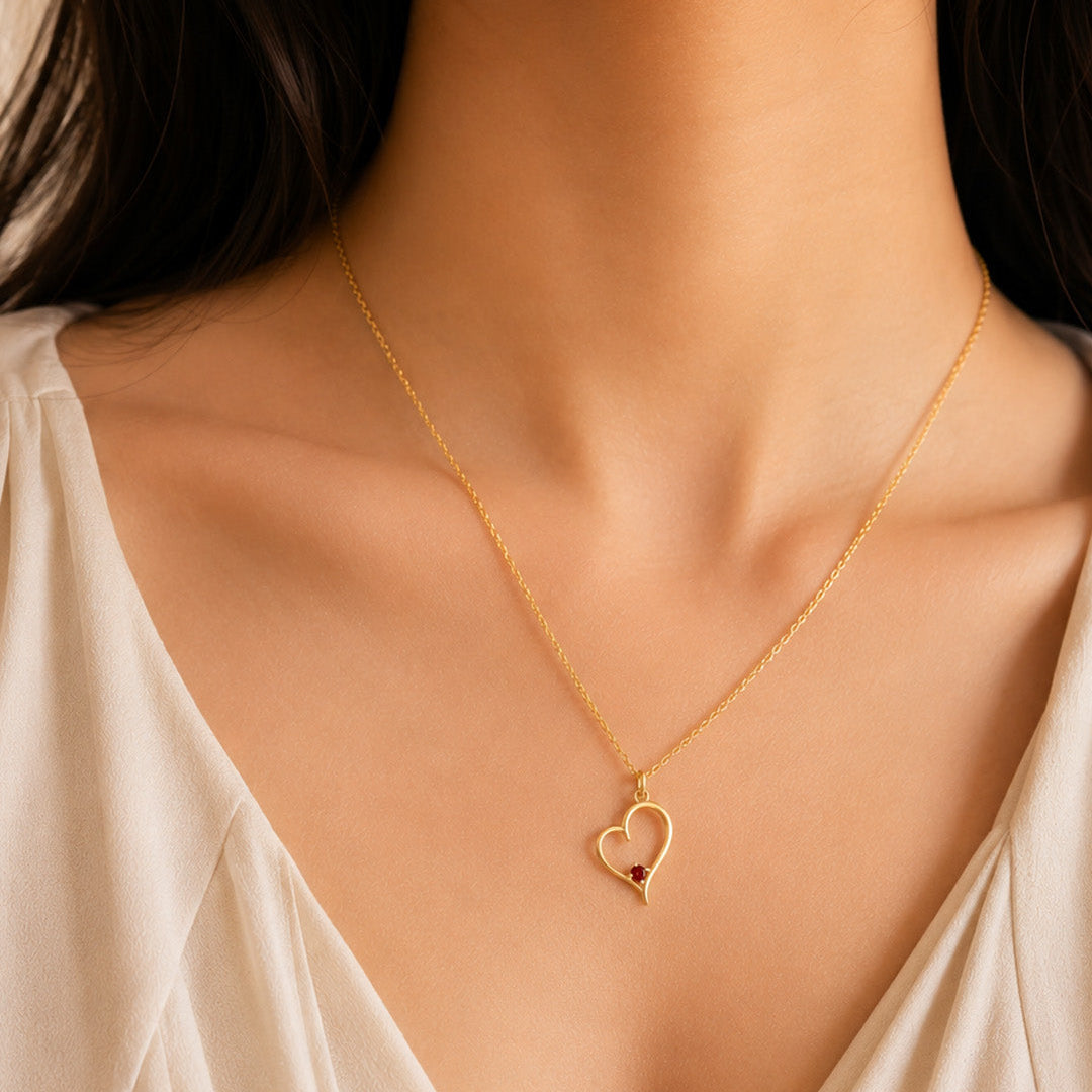 Tilted Heart Birthstone Pendant