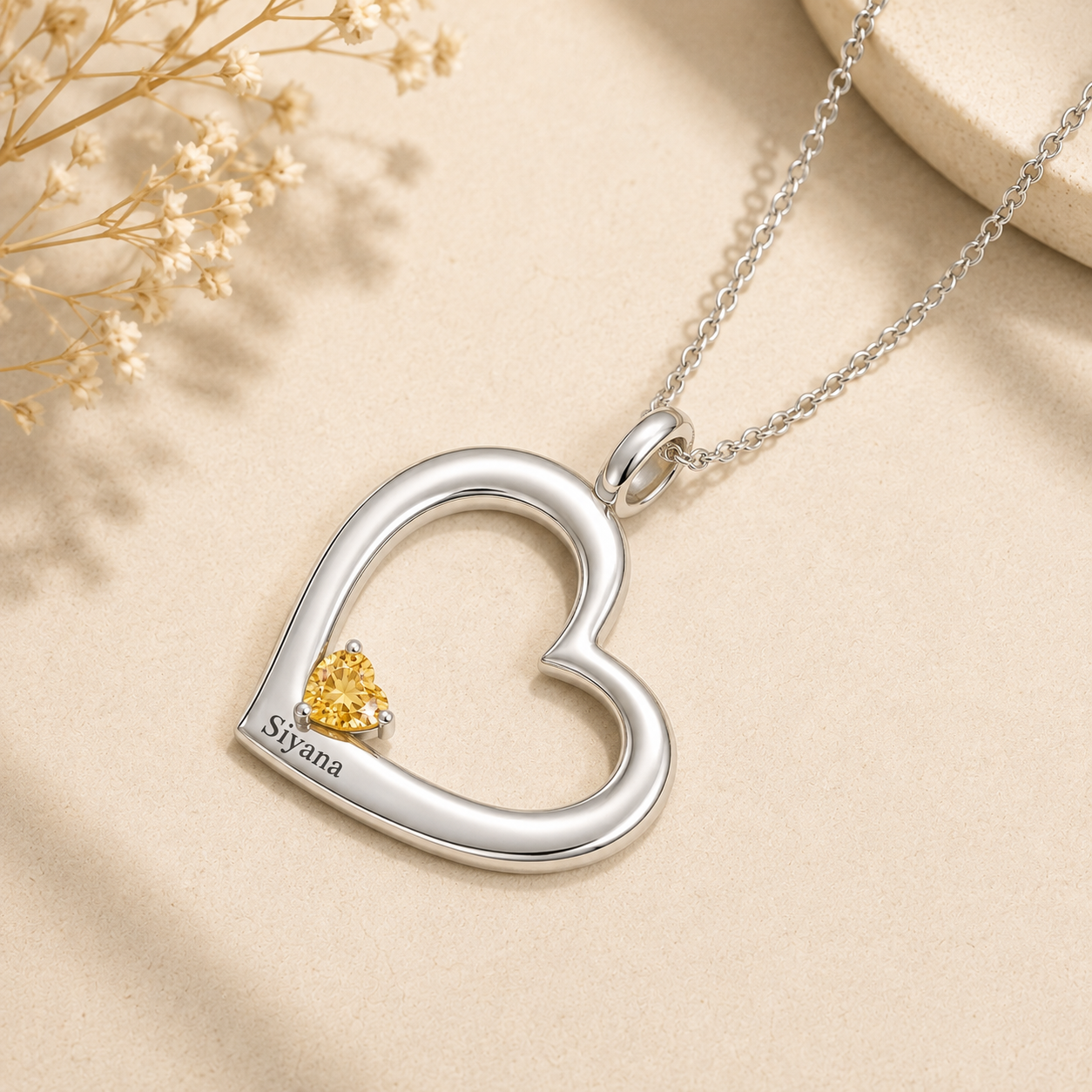 Engravable Tilted Heart Stone Pendant
