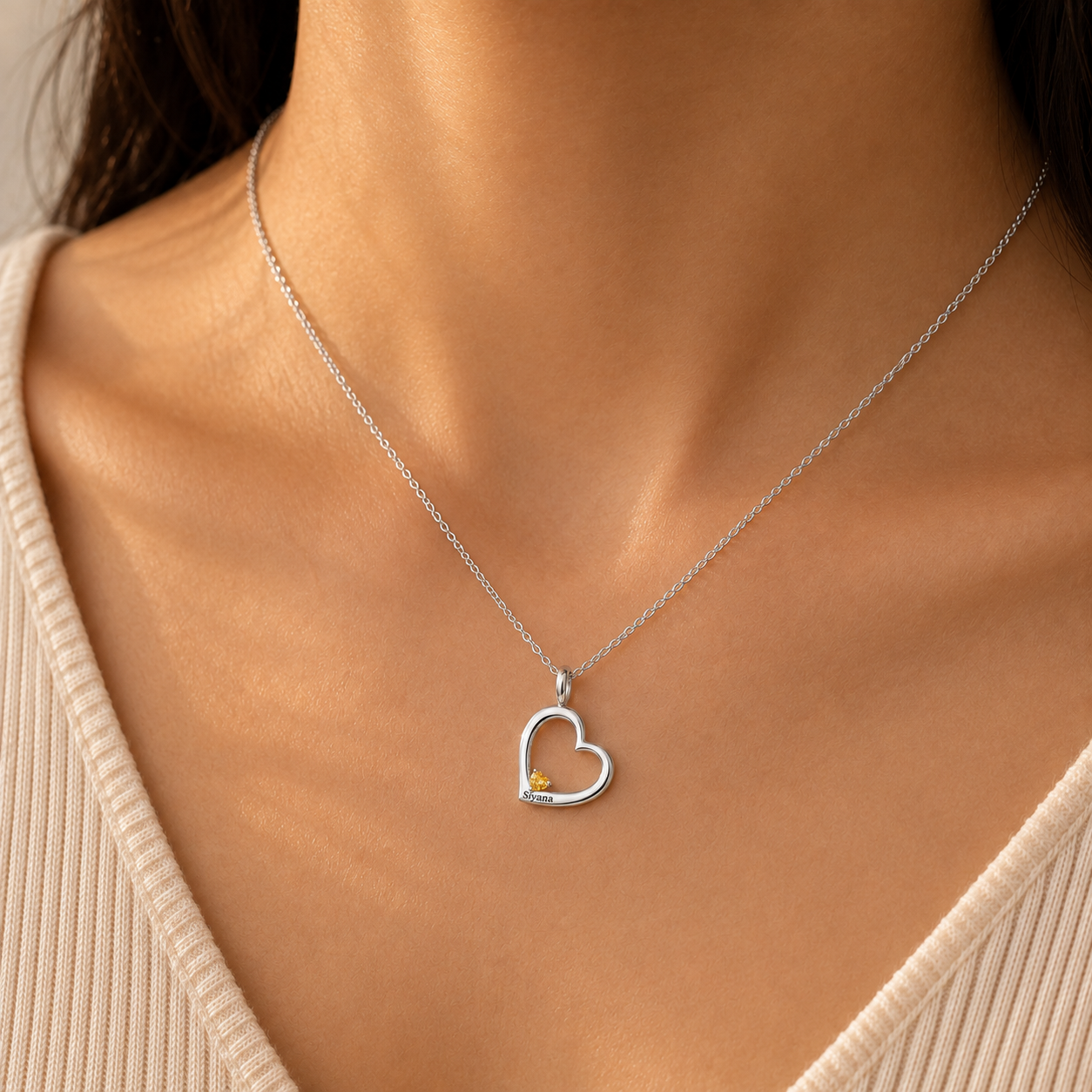 Engravable Tilted Heart Stone Pendant