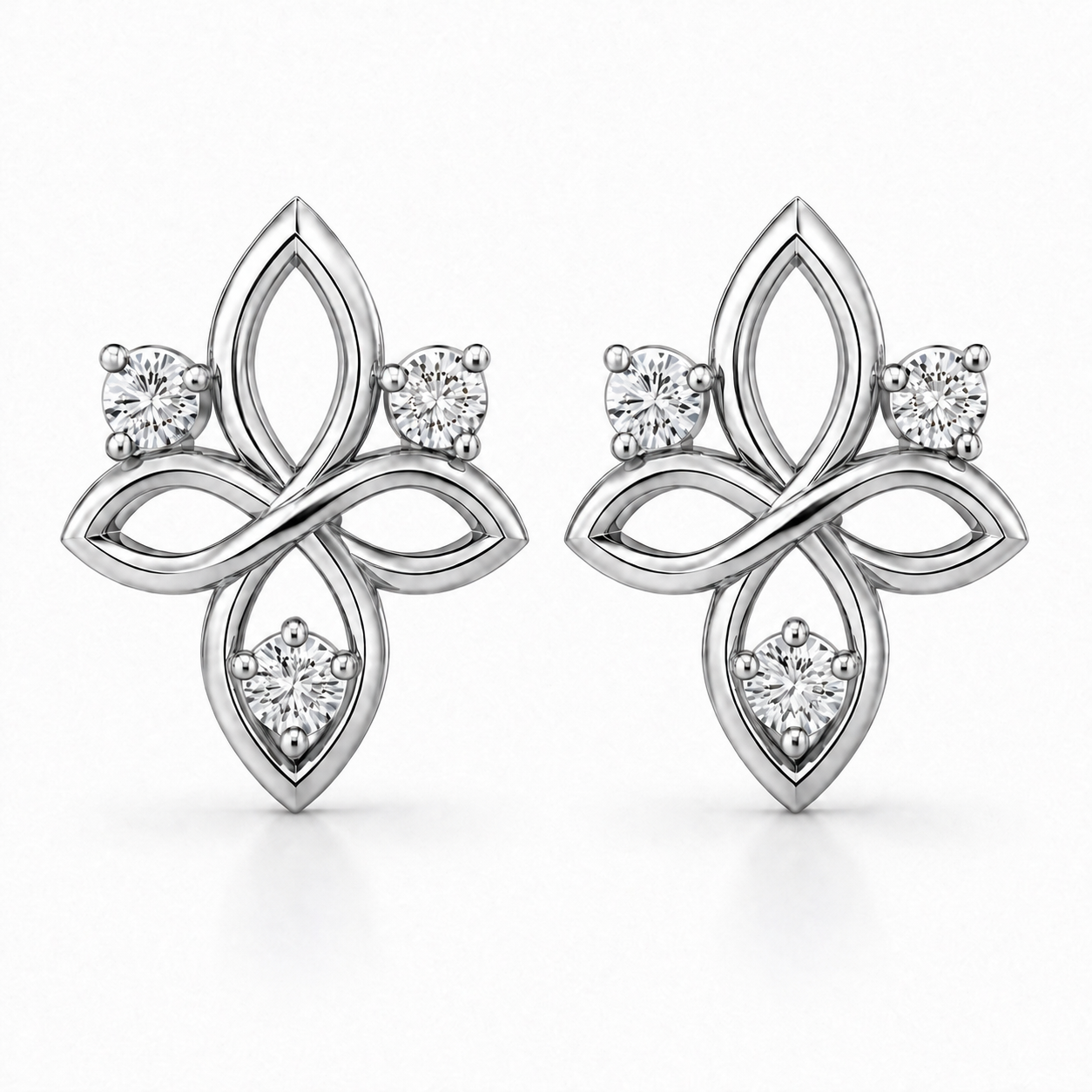 Triple Stone Trinity Knot Earrings
