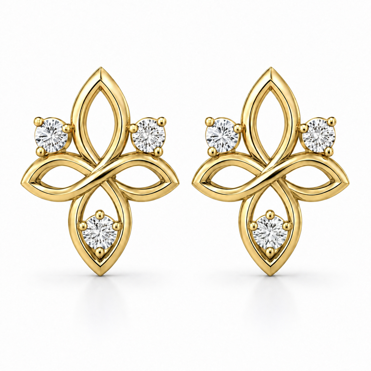 Triple Stone Trinity Knot Earrings