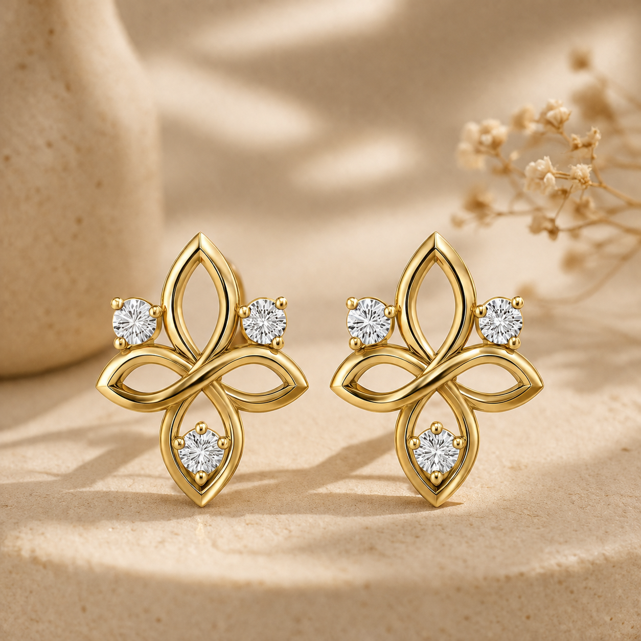 Triple Stone Trinity Knot Earrings