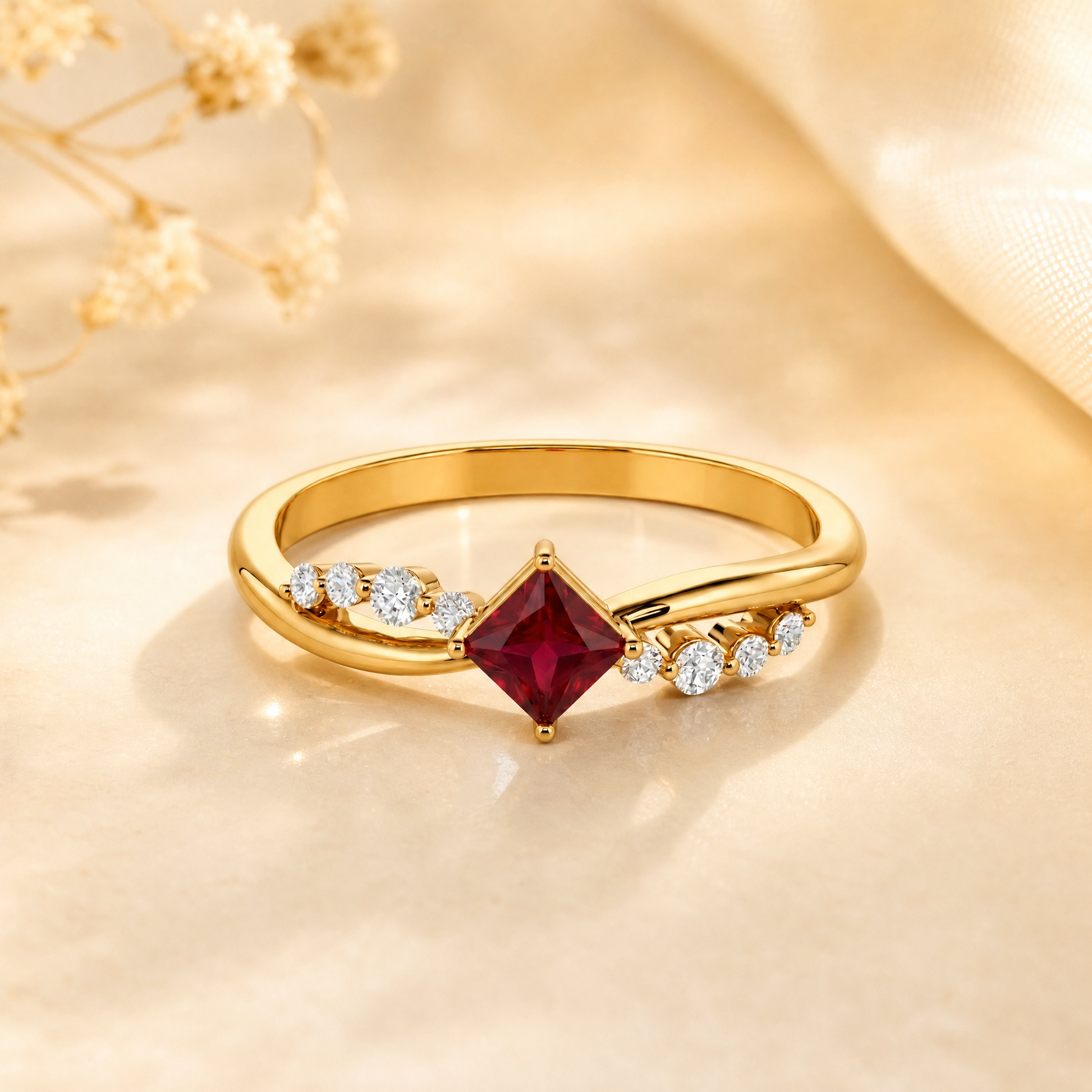 Princess Cut Twist Ring with Accents