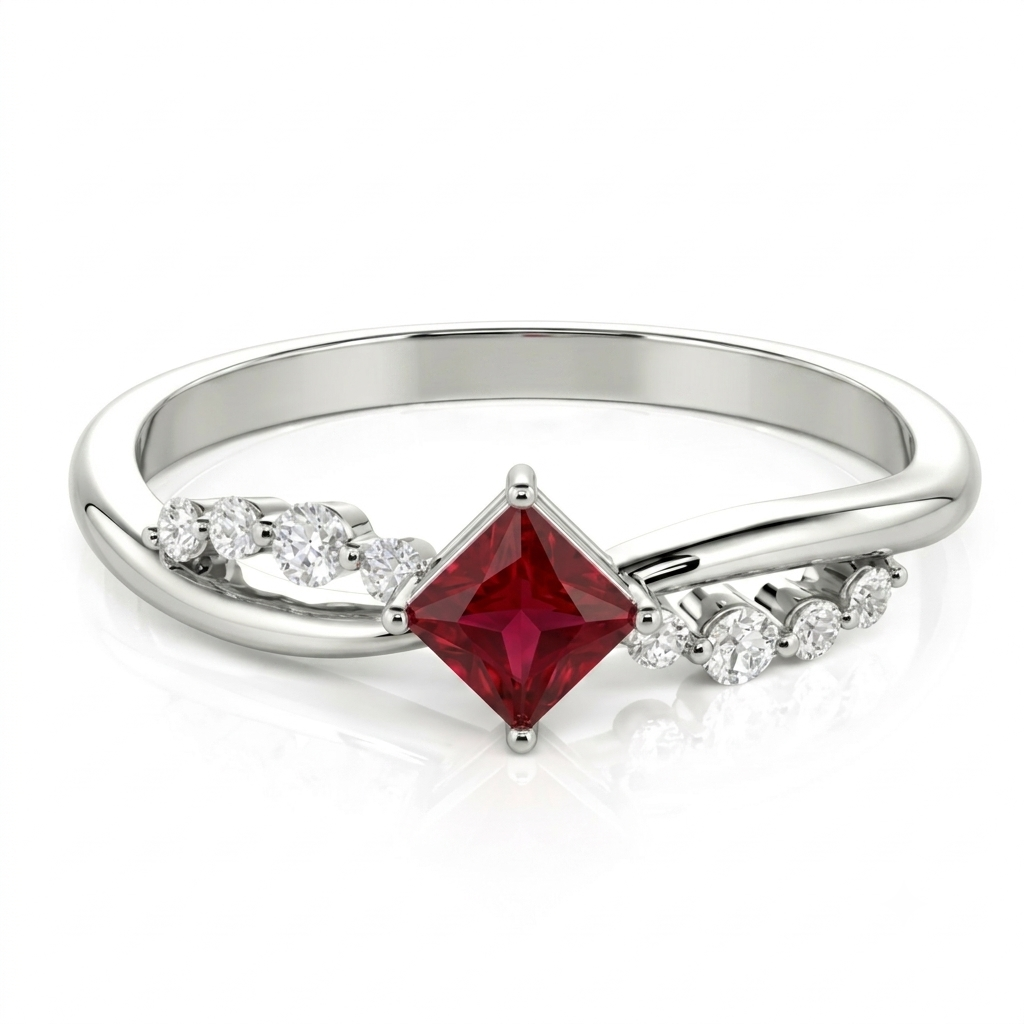 Princess Cut Twist Ring with Accents