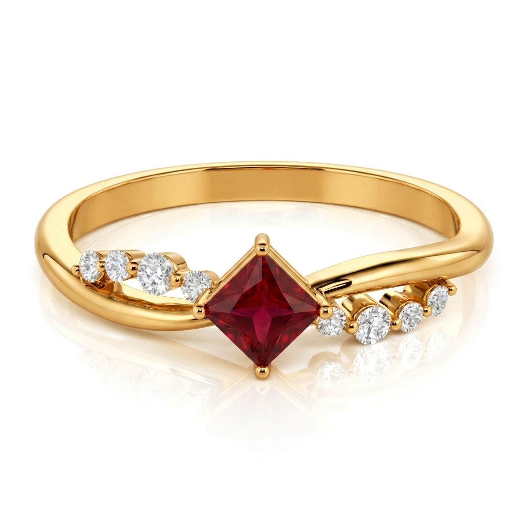 Princess Cut Twist Ring with Accents
