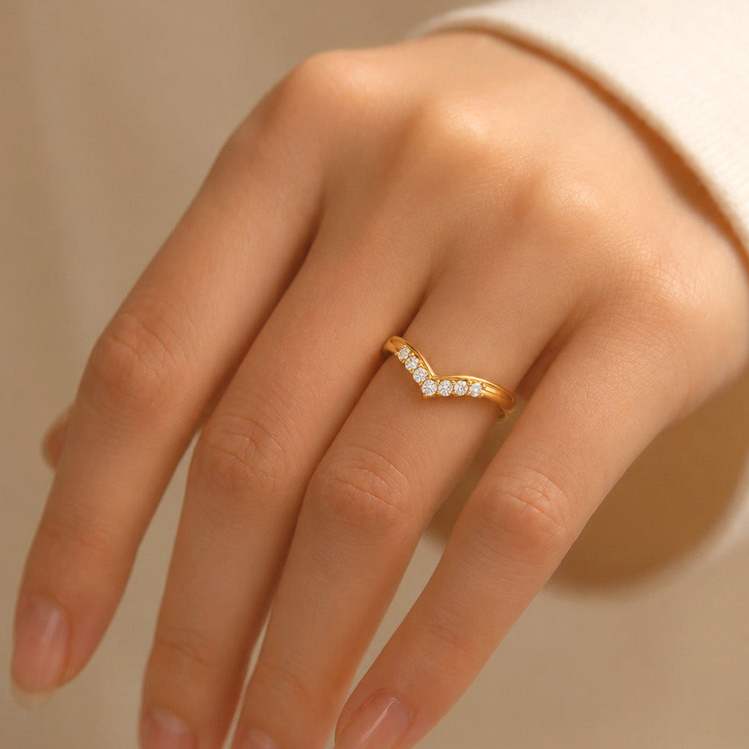 Stacking V Shape Ring with Accent