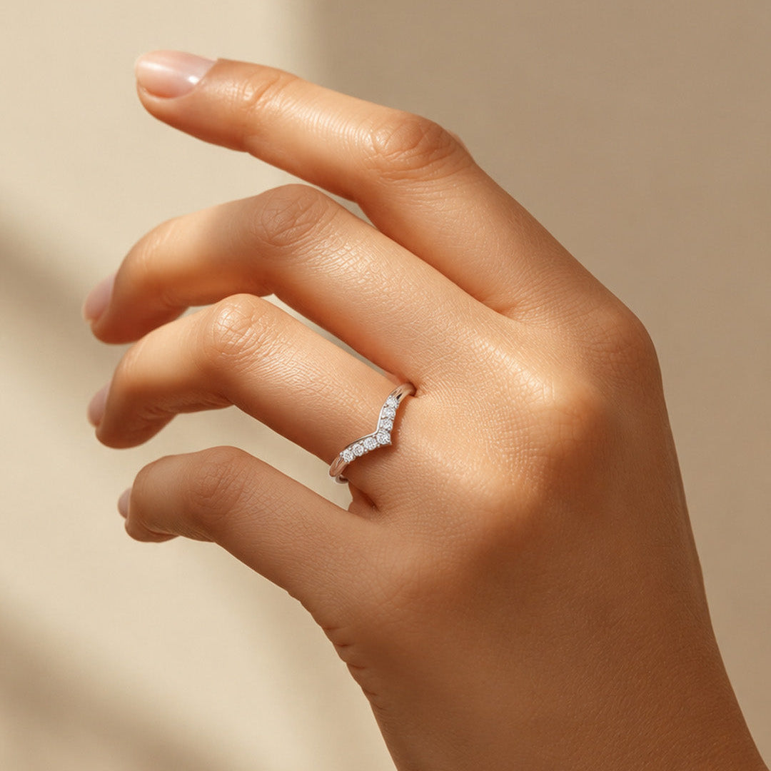 Stacking V Shape Ring with Accent