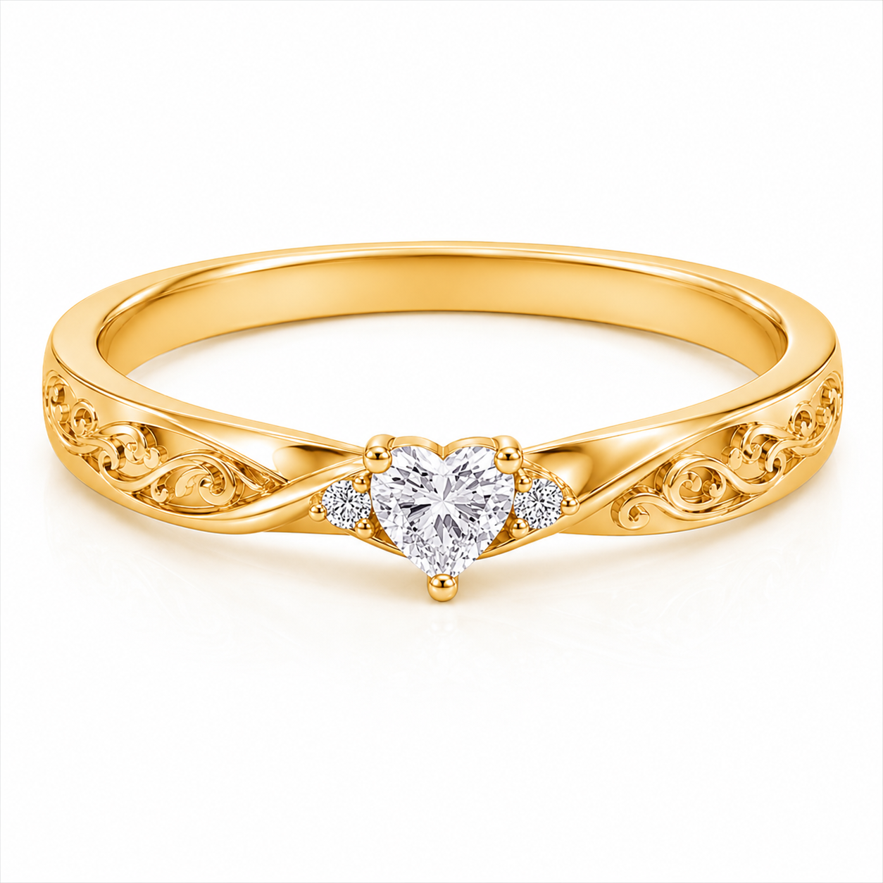 Vine Band Heart Stone Ring