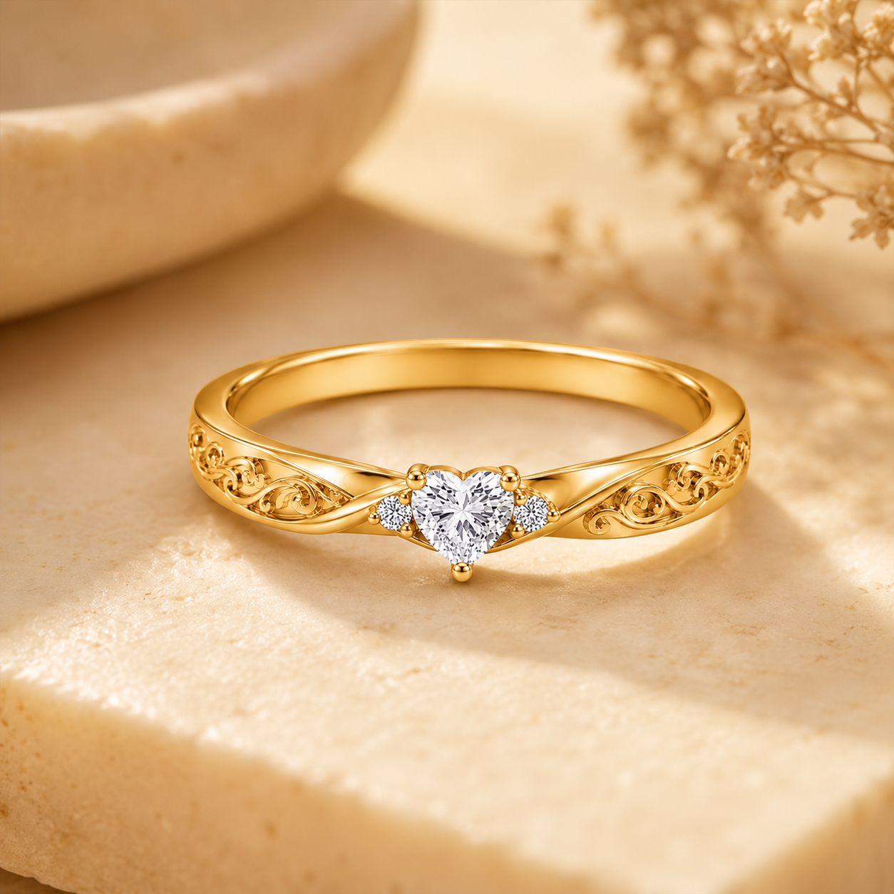 Vine Band Heart Stone Ring