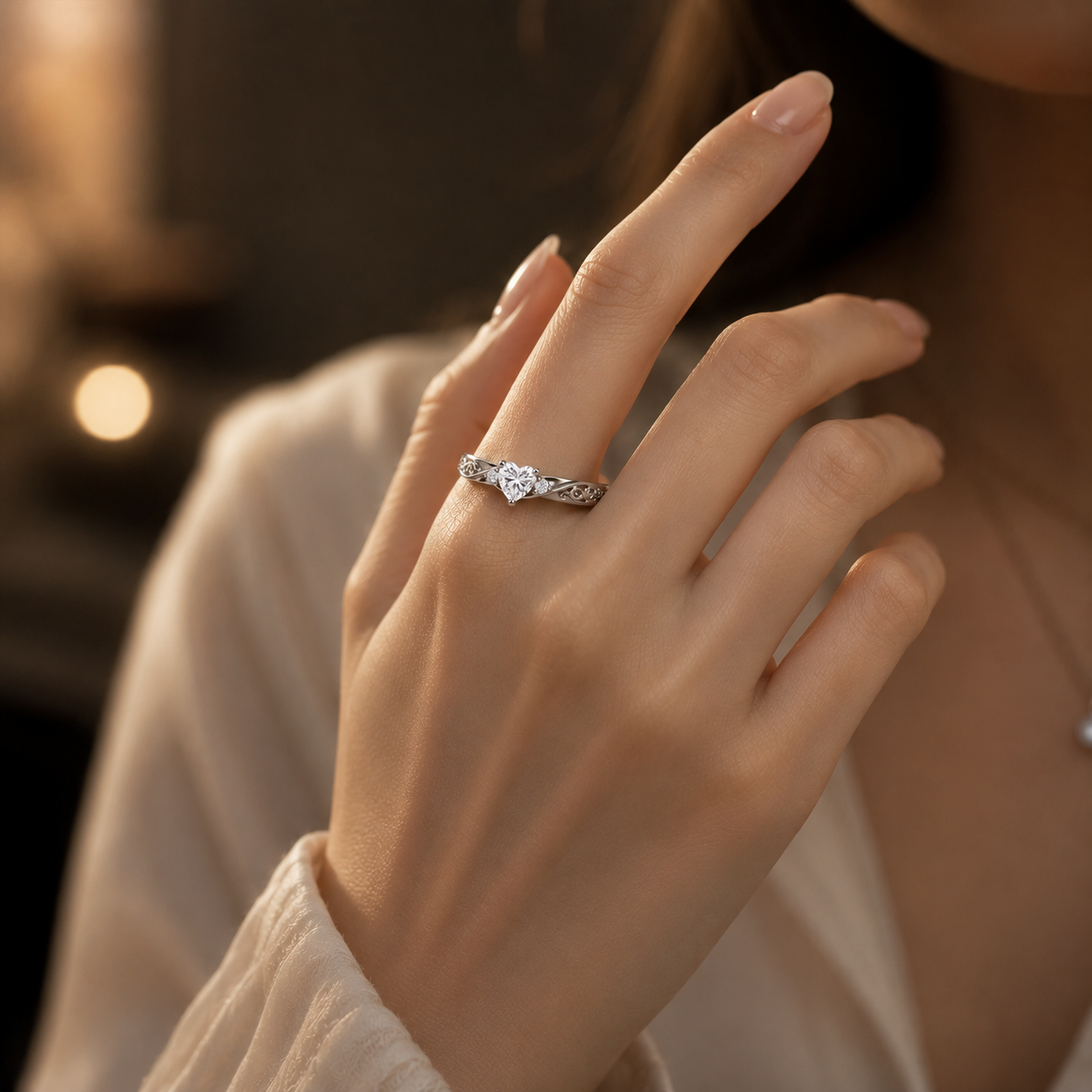 Vine Band Heart Stone Ring