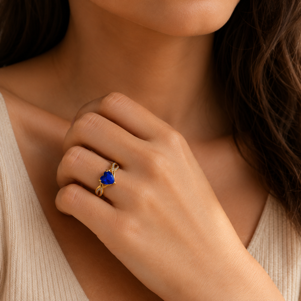 Heart Stone Wave Accent Ring